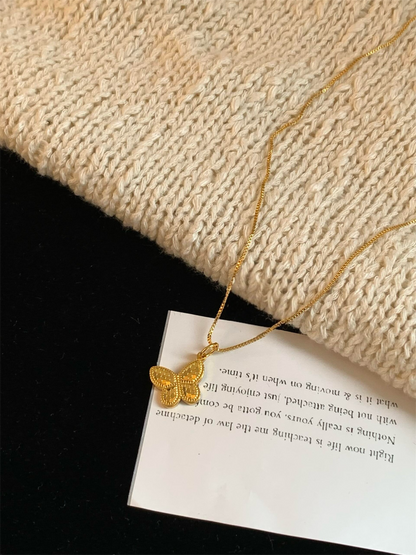 Golden Textured Butterfly Necklace