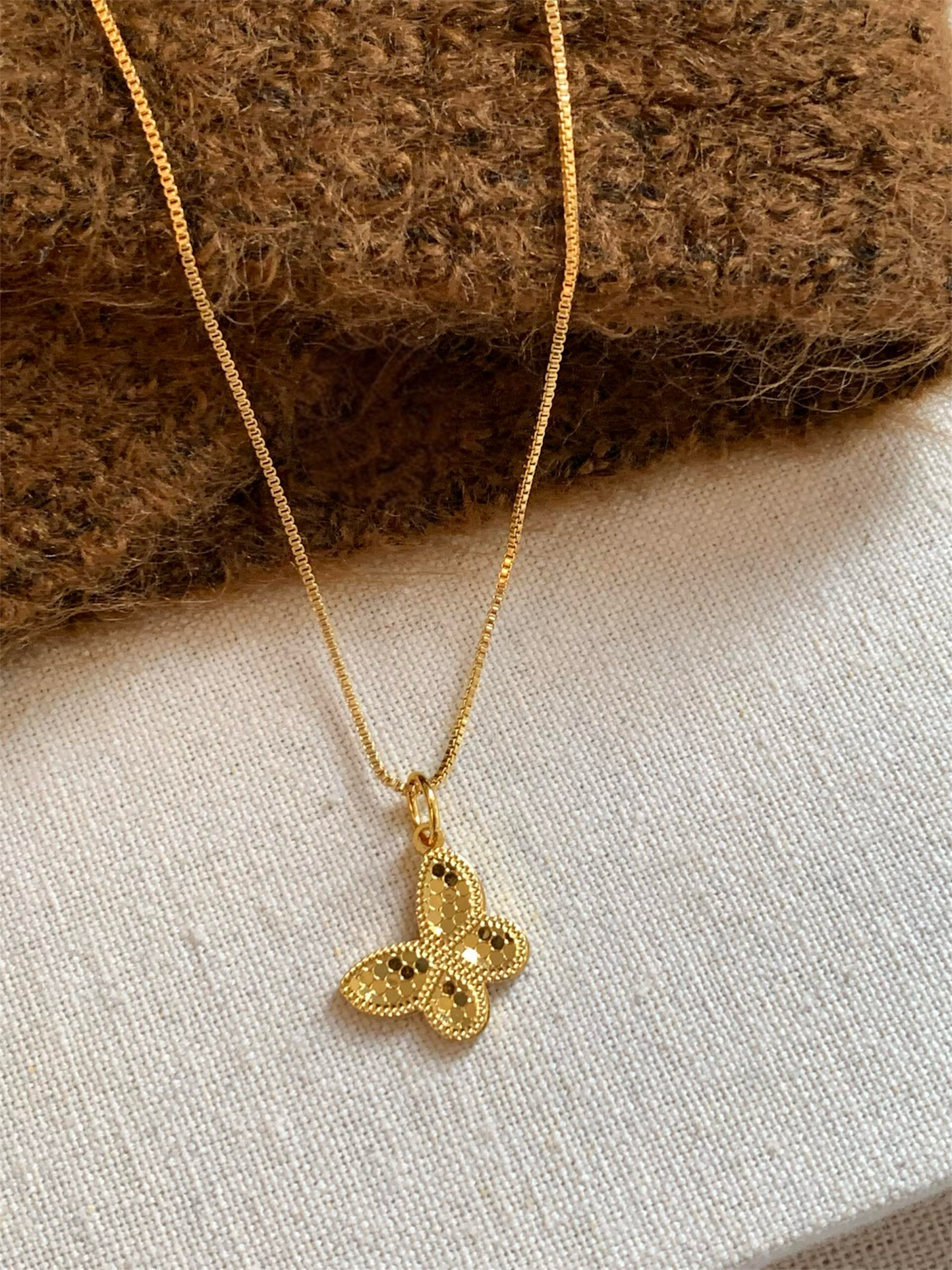 Golden Textured Butterfly Necklace