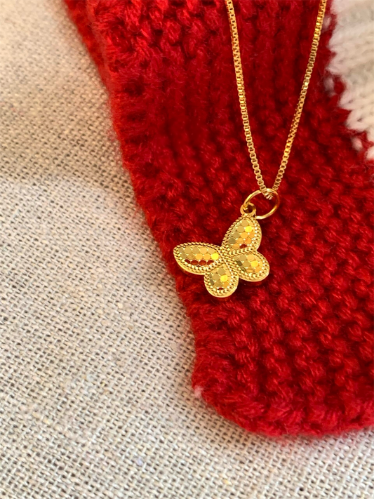Golden Textured Butterfly Necklace