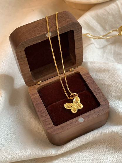Golden Textured Butterfly Necklace