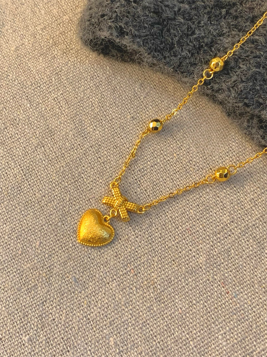 Golden Bow and Heart Necklace