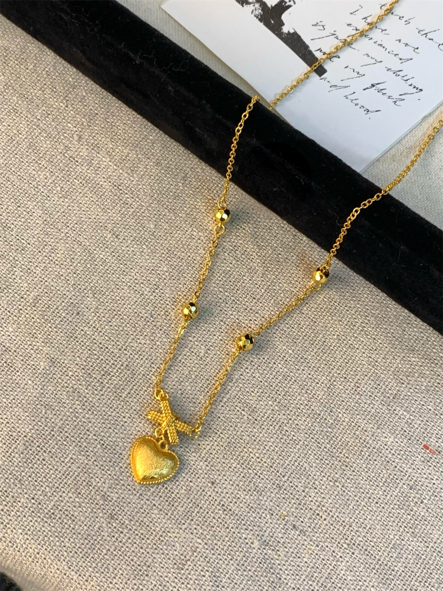 Golden Bow and Heart Necklace