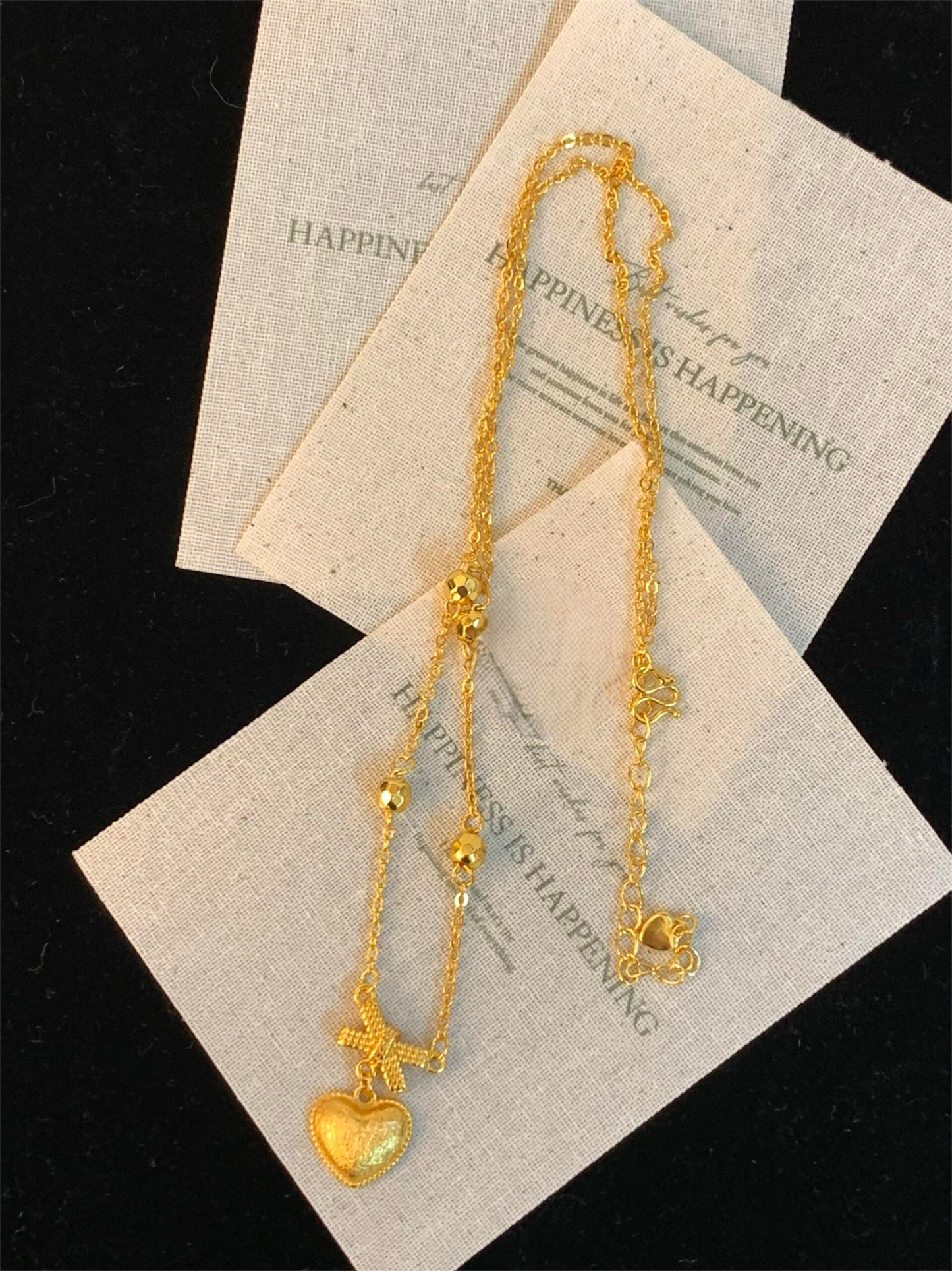 Golden Bow and Heart Necklace