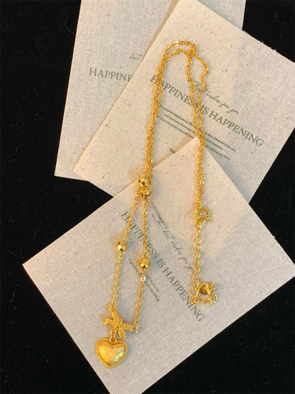 Golden Bow and Heart Necklace