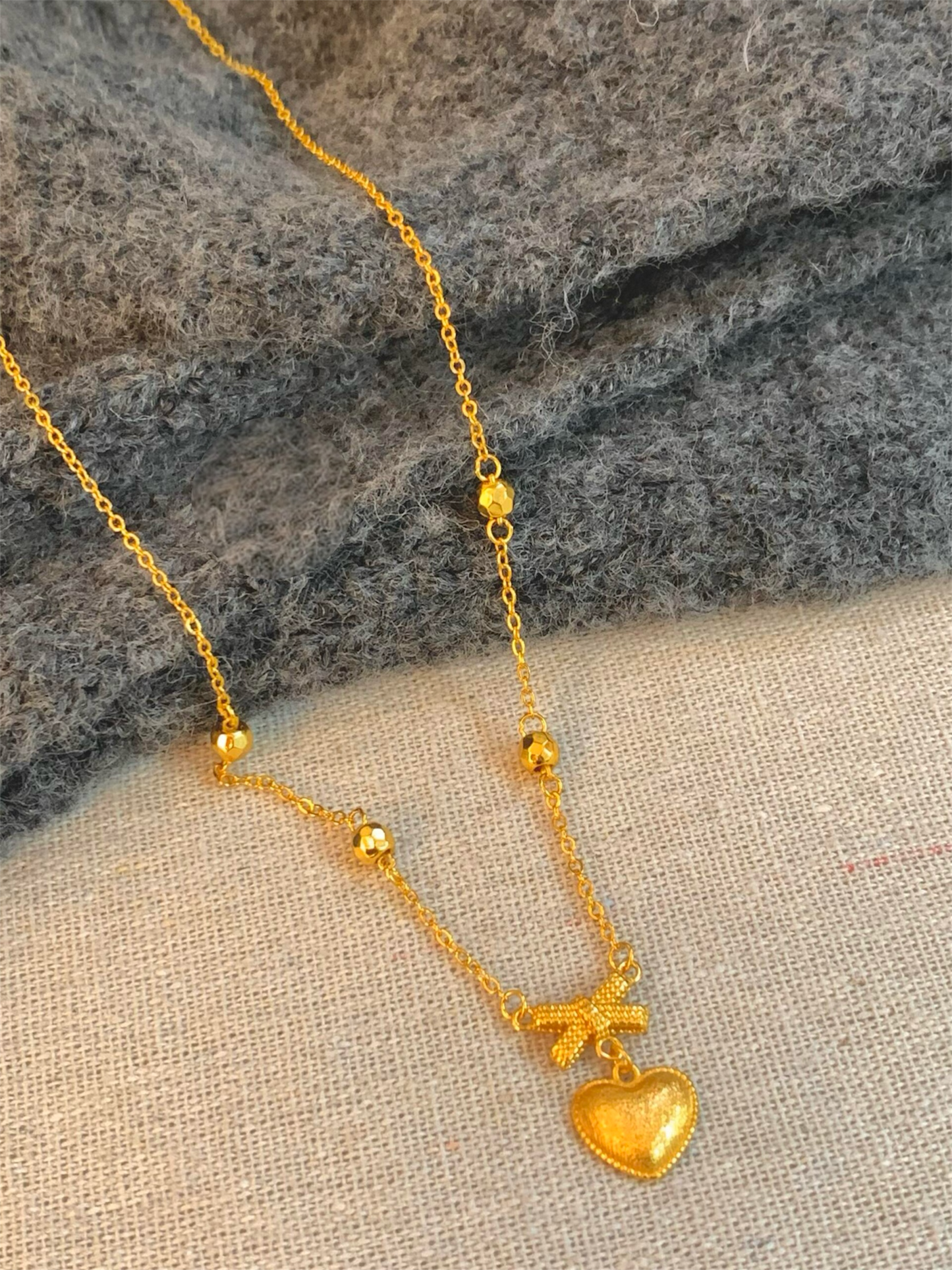 Golden Bow and Heart Necklace
