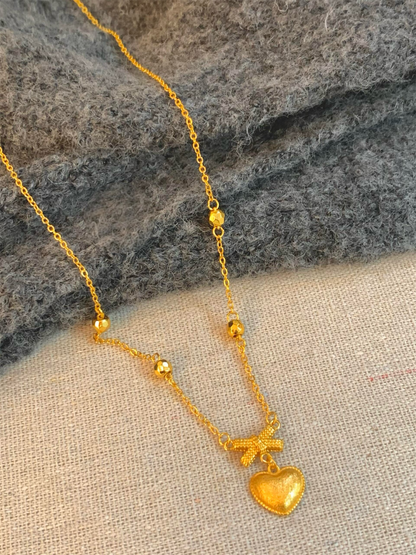 Golden Bow and Heart Necklace
