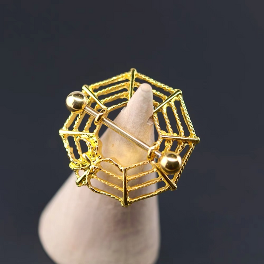 Gold Spiderweb Nipple Piercing Barbell