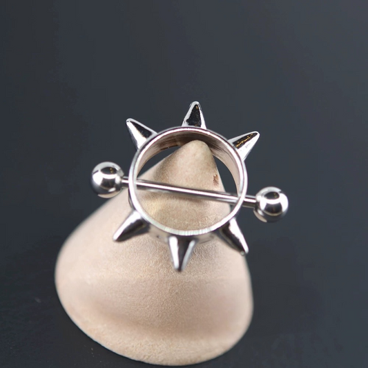 Silver Spiked Starburst Nipple Shield Ring