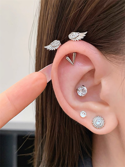 Silver Crystal Wing Helix Earrings