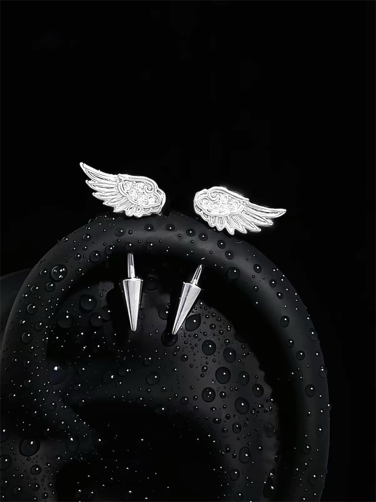 Silver Crystal Wing Helix Earrings