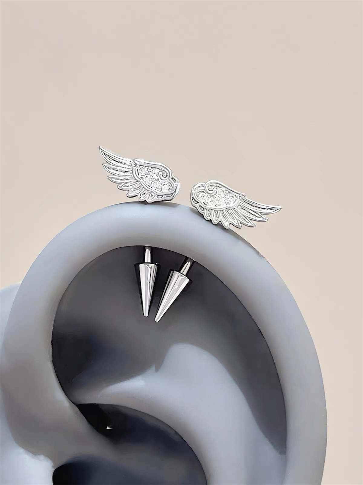 Silver Crystal Wing Helix Earrings