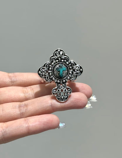Antiqued Silver Filigree Cross Ring