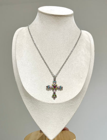 Aurora Gemstone Cross Necklace