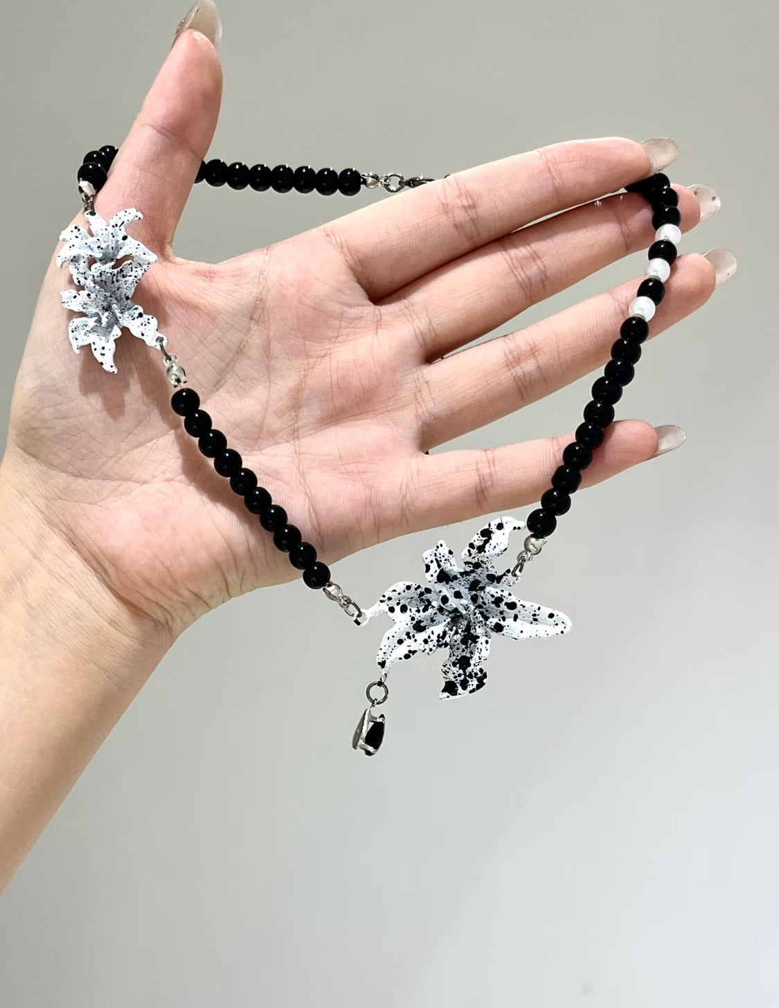 Ink-Spattered Lily Necklace