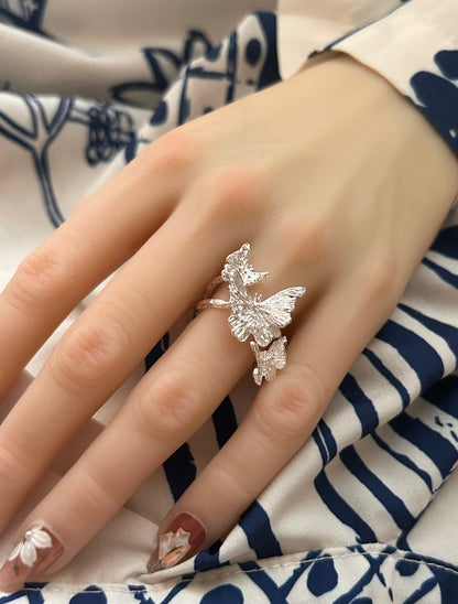 Silver Trio Butterfly Ring