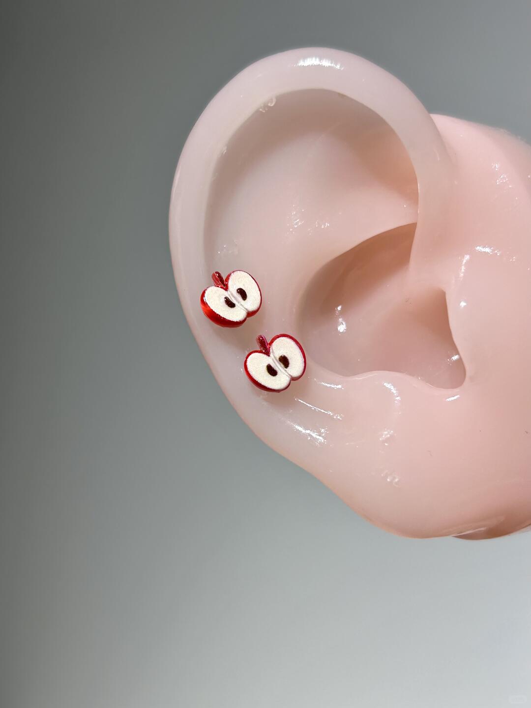 Red Apple Slice Lobe Earrings