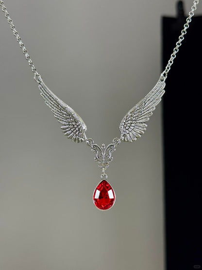 Silver Red Wings Necklace