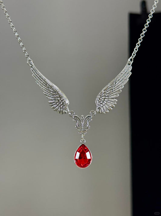 Silver Red Wings Necklace