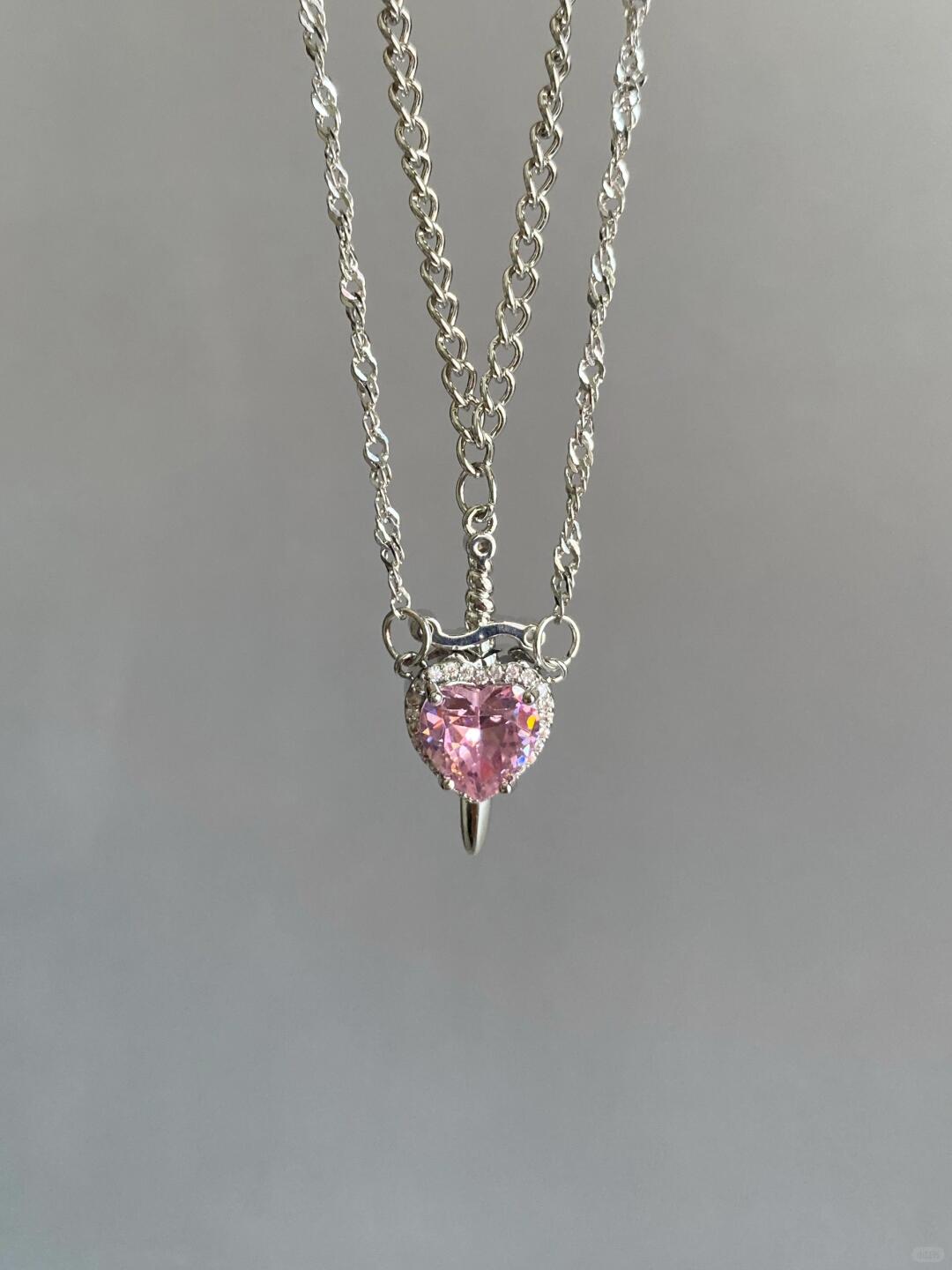 Pink Heart & Sword Necklace