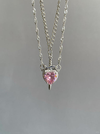 Pink Heart & Sword Necklace