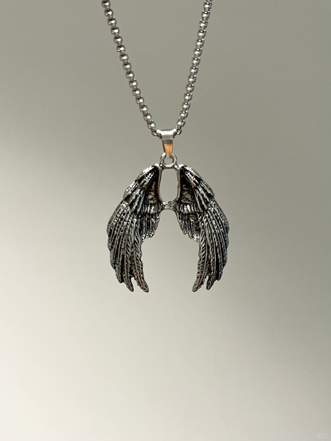 Silver Skull Angel Wings Necklace
