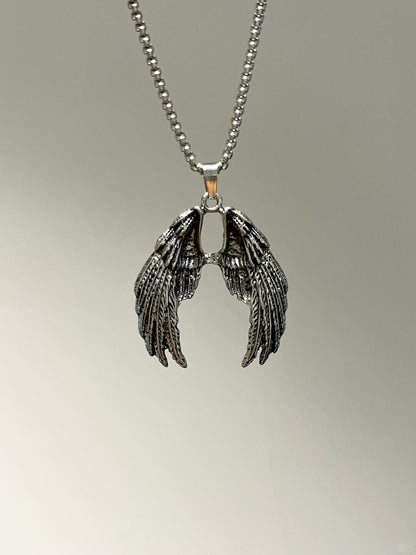 Silver Skull Angel Wings Necklace
