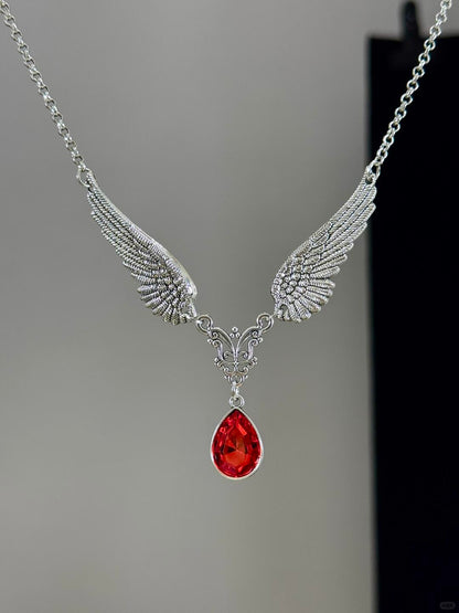 Silver Red Wings Necklace