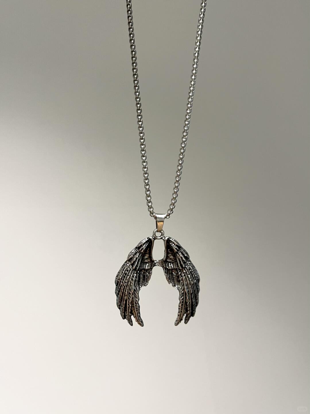 Silver Skull Angel Wings Necklace