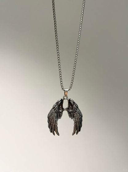 Silver Skull Angel Wings Necklace