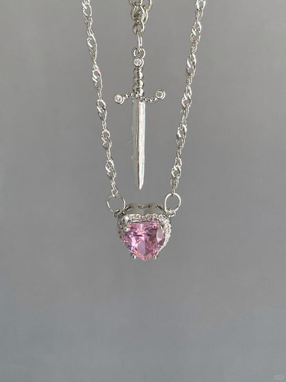 Pink Heart & Sword Necklace