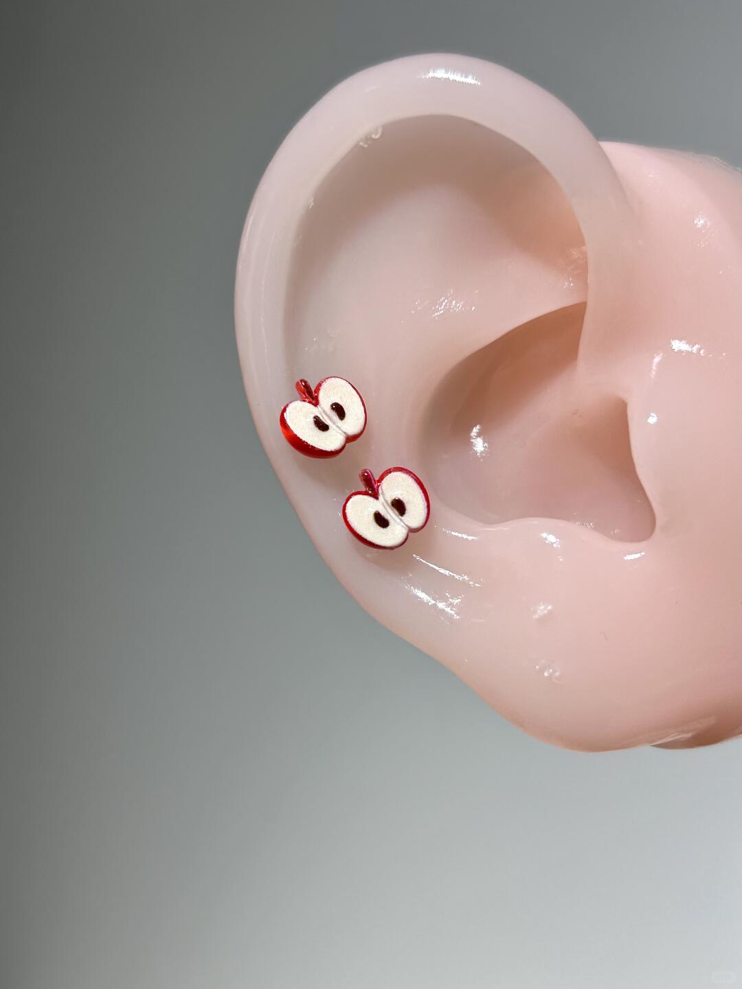 Red Apple Slice Lobe Earrings