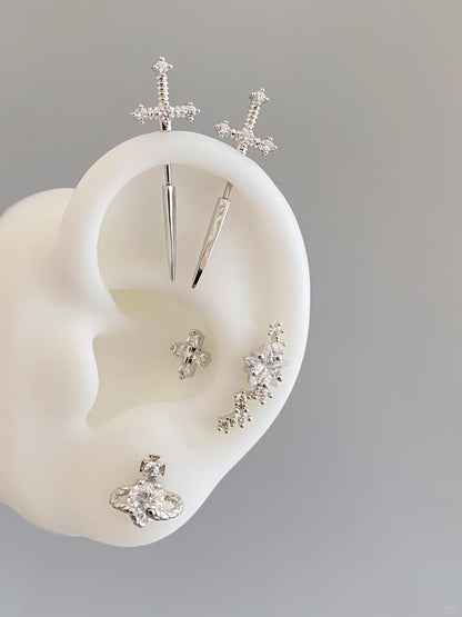 Silver Crystal Saturn Orb Lobe Stud Earring