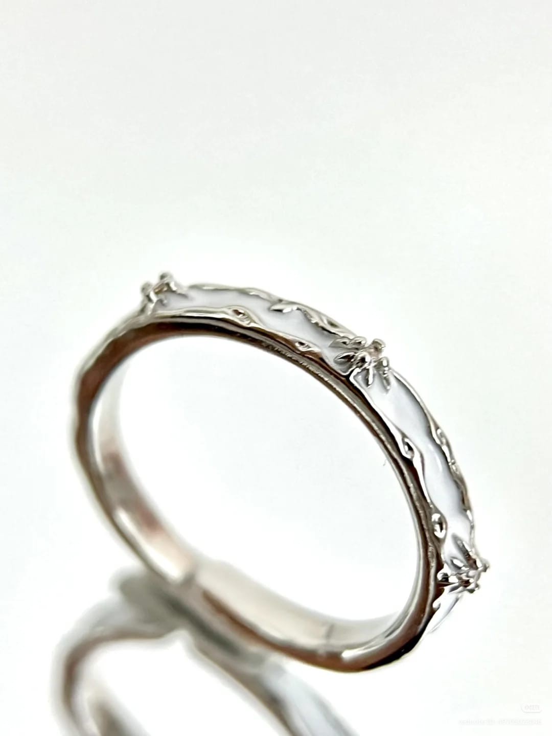 White Enamel Wave Band Ring