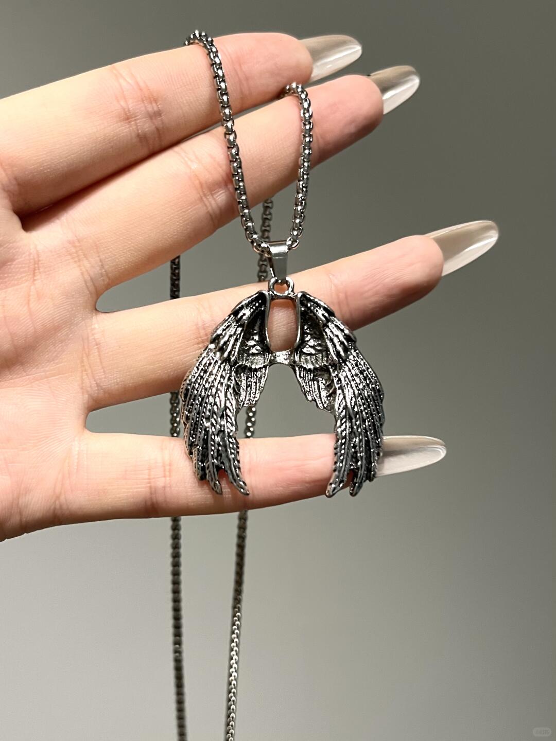 Silver Skull Angel Wings Necklace