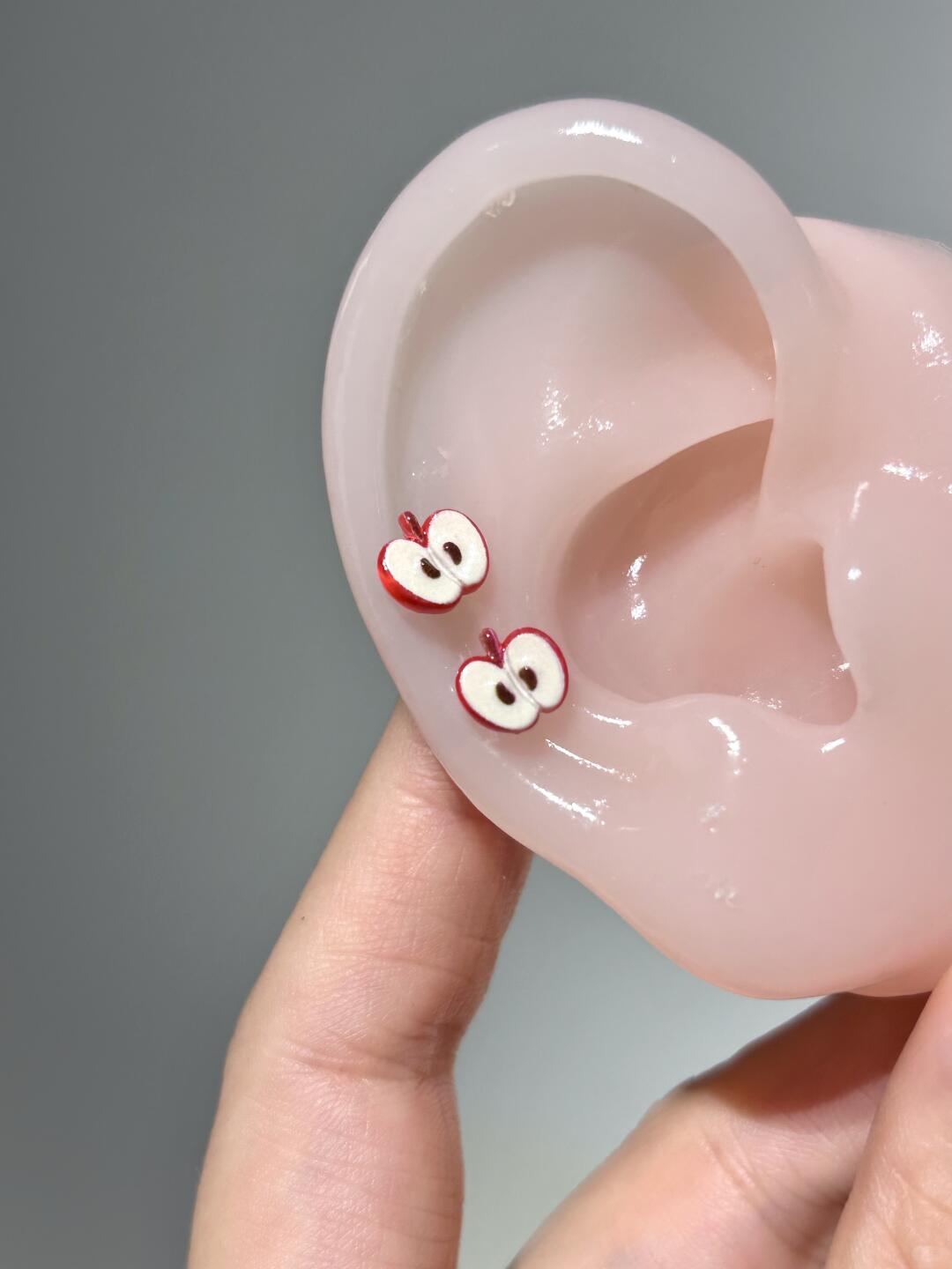 Red Apple Slice Lobe Earrings