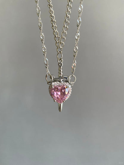 Pink Heart & Sword Necklace