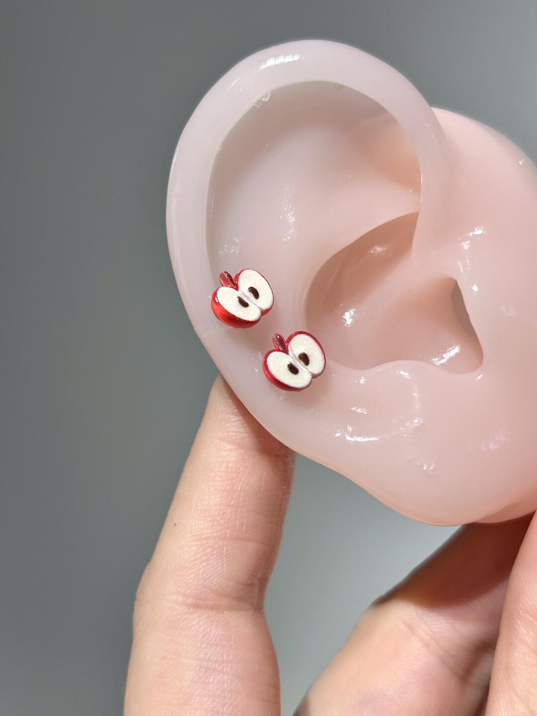 Red Apple Slice Lobe Earrings