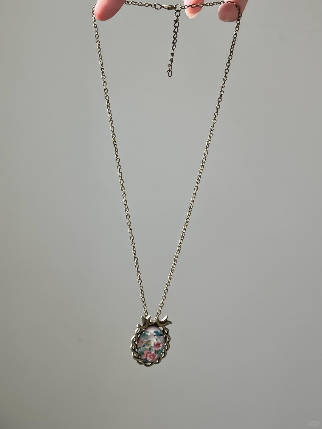 Bronze Pink Floral Bird Necklace