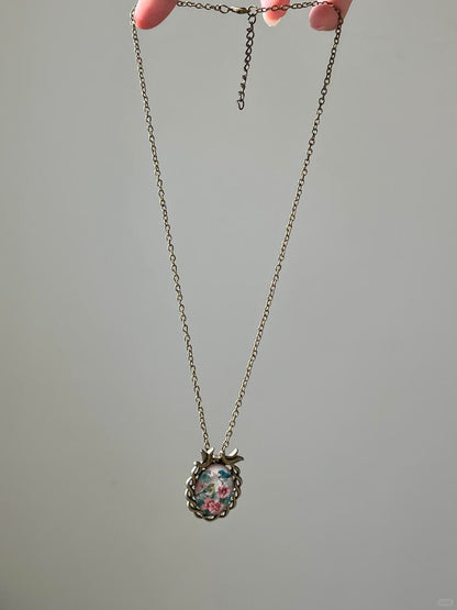 Bronze Pink Floral Bird Necklace