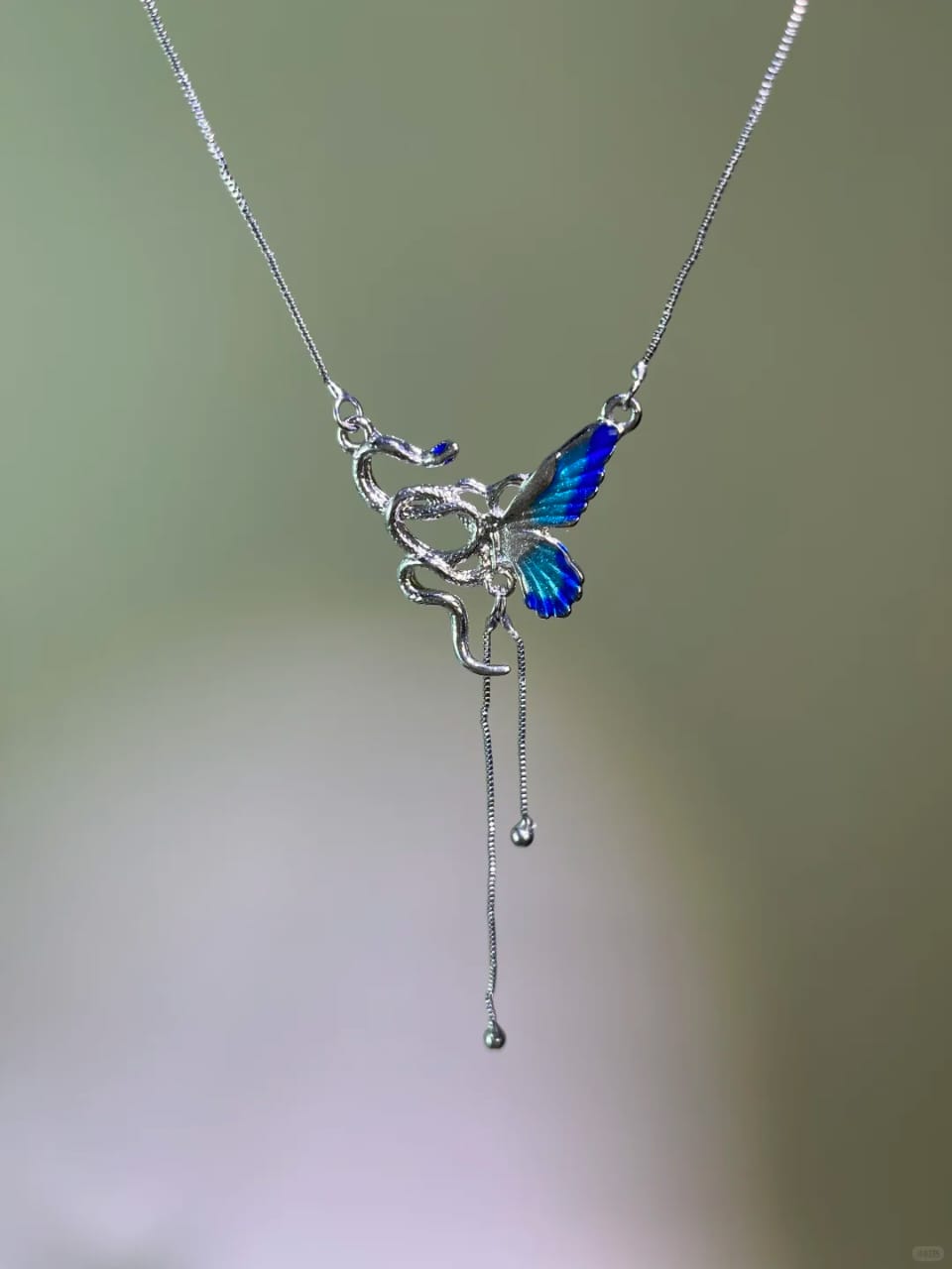 Mystic Blue Wing Dragonfly Drop Necklace