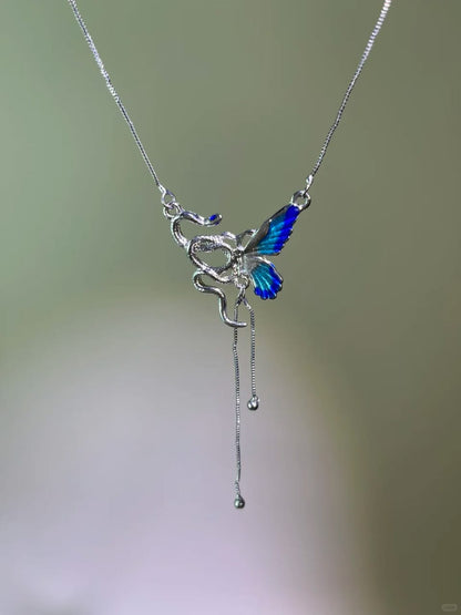 Mystic Blue Wing Dragonfly Drop Necklace
