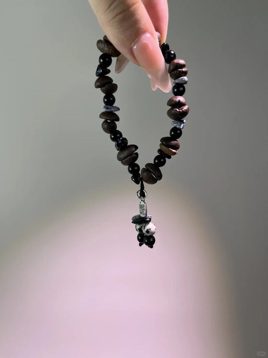 Coffee Bean Beaded Charm Bracelet