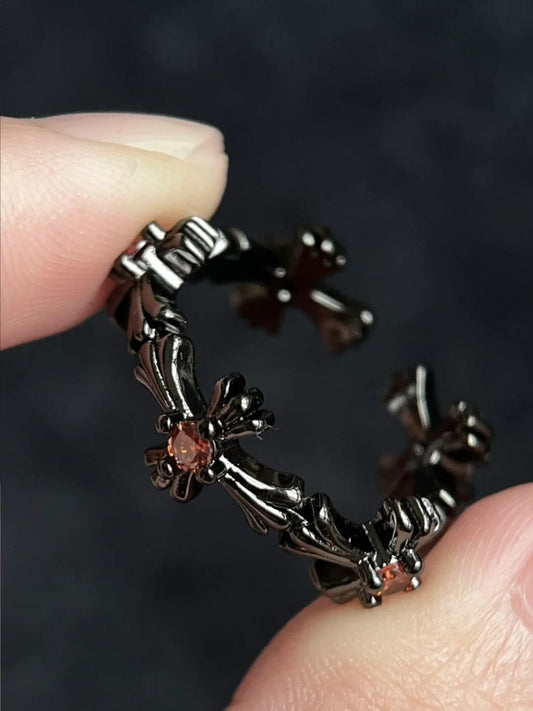 Dark Ornate Cross Cuff Ring