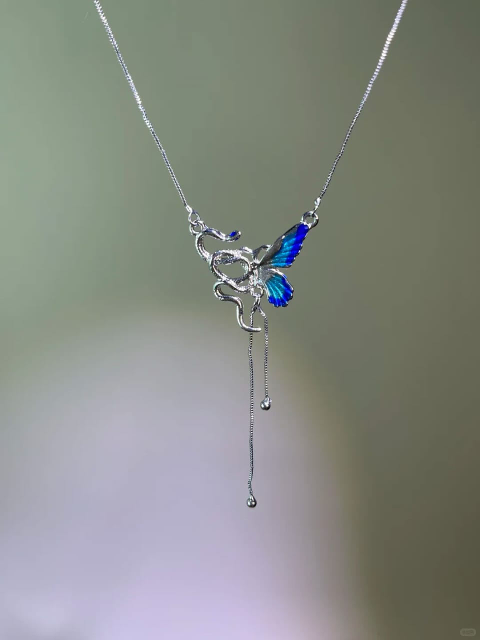 Mystic Blue Wing Dragonfly Drop Necklace