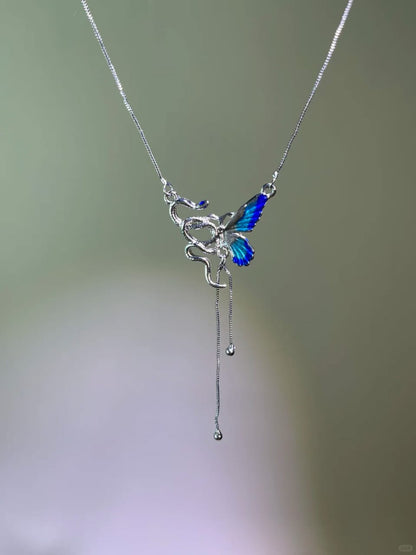 Mystic Blue Wing Dragonfly Drop Necklace
