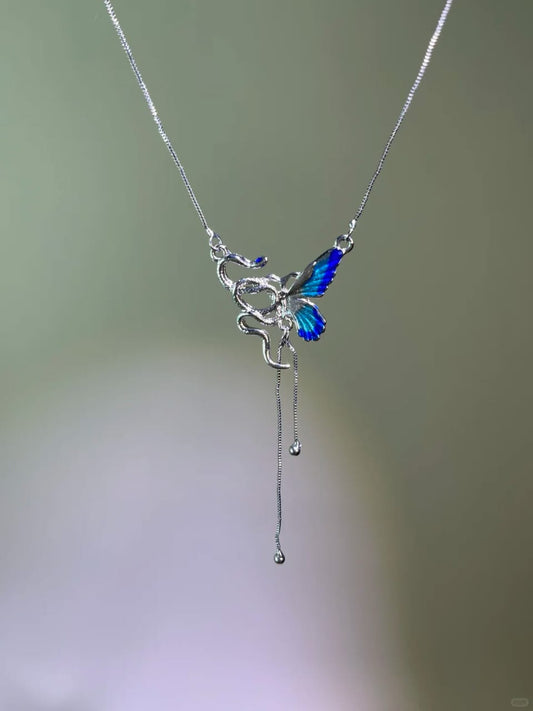 Mystic Blue Wing Dragonfly Drop Necklace