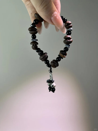 Coffee Bean Beaded Charm Bracelet