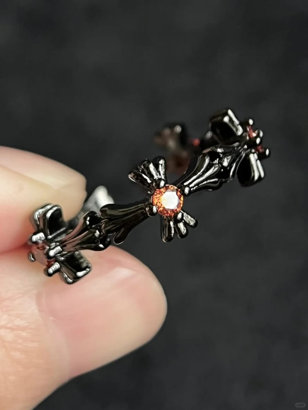 Dark Ornate Cross Cuff Ring