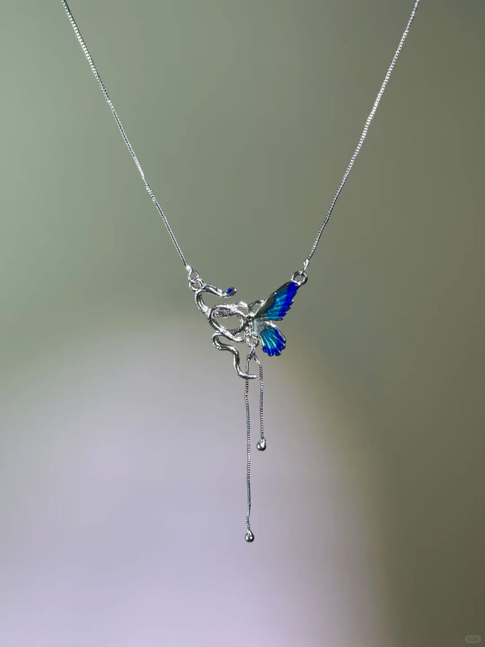 Mystic Blue Wing Dragonfly Drop Necklace
