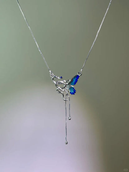 Mystic Blue Wing Dragonfly Drop Necklace